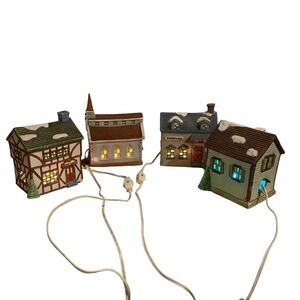 Vintage National Decorations Christmas Village Collectibles Lighted 4 Houses Lot